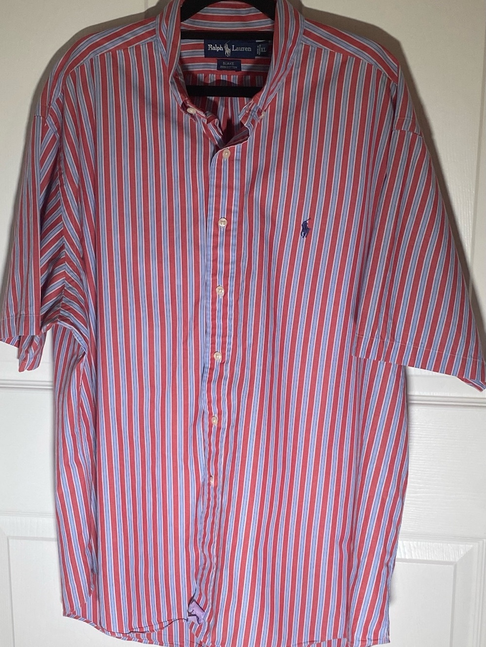 Ralph Lauren Red, Blue & White Vertical Stripe Short-Sleeve Button-Down Shirt